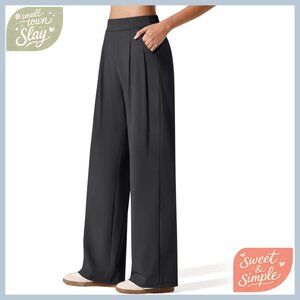 High Waist Wide Leg Yoga Pants with Pockets Dressy Casual Work Trousers